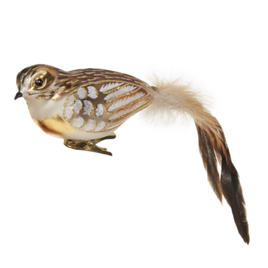 Clip-On Brown Feather Bird Ornament