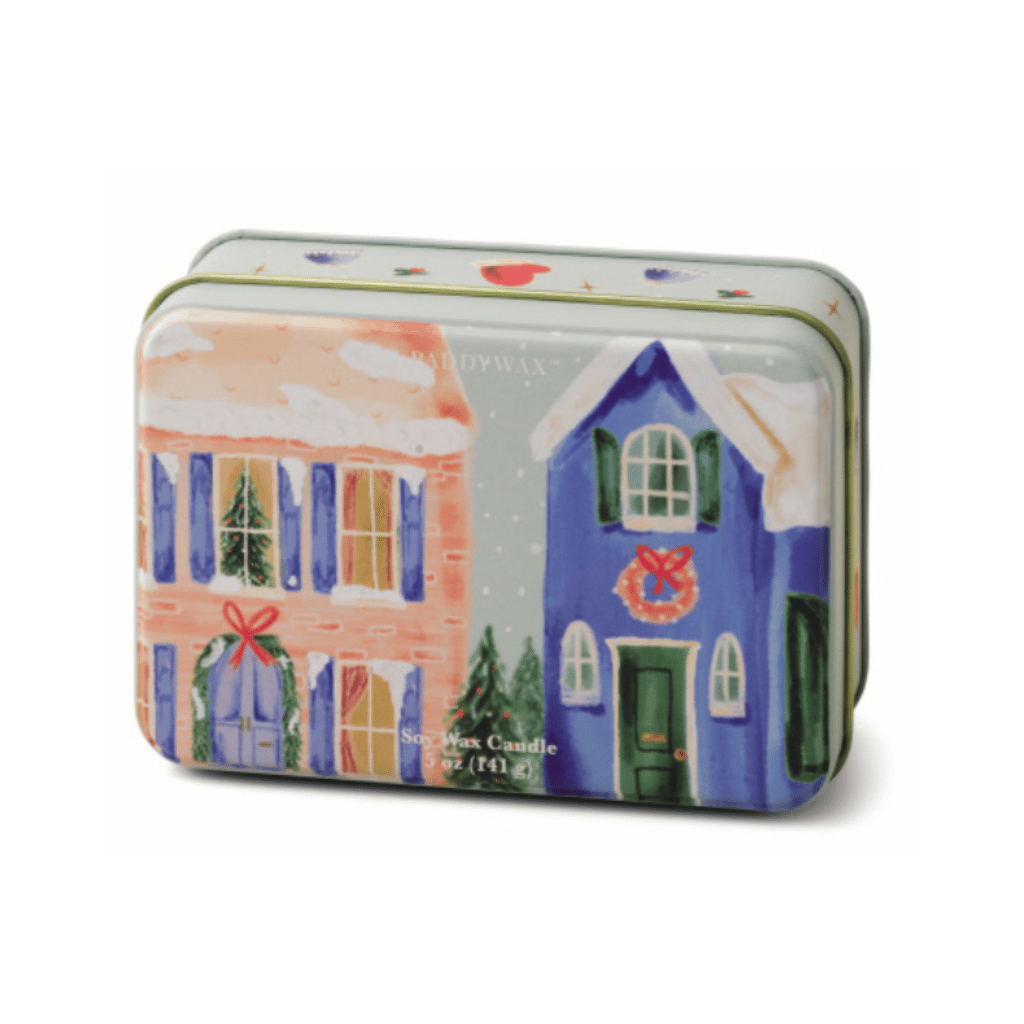 Neighborhood Scene Christmas Tin Candle