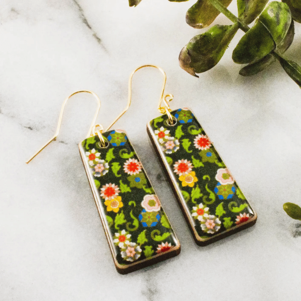 Vivid Green Garden Tapered Rectangle Earrings